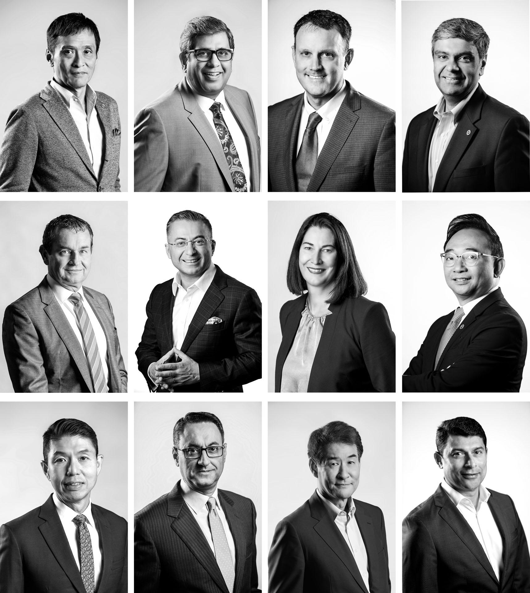 Studio Portrait Photography for senior management, President, Senior vice president. Corporate portrait and professional business headshots. Monochrome black and white studio portrait photography for corporate headshots. Professional location studio portraiture taken during a Asian Pacific and Japan Leaders' conference in Singapore. Corporate portrait photography with a single colour background. Singapore Corporate Studio portrait photography by Professional studio headshot photographer, specializing in corporate headshot, corporate photography and corporate events photography.