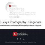 Acquisition International Business Excellence Award Best Commercial photography and videography Business Singapore