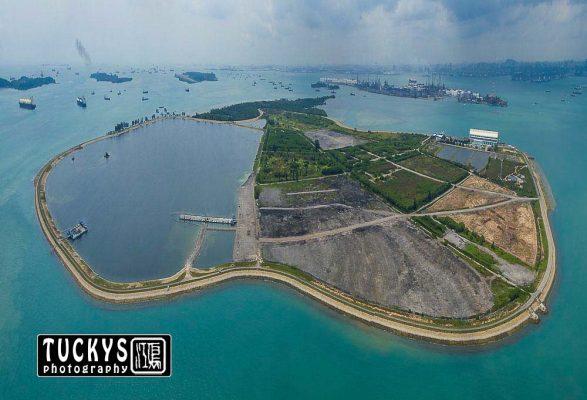 Singapore industrial photographer with aerial photography of Semakau landscape, by tuckys