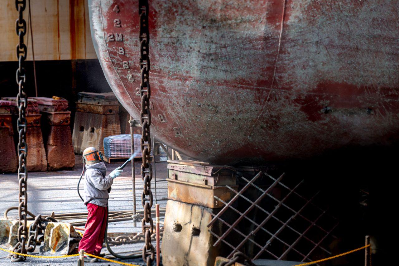 Offshore marine industrial photographer Singapore — ship refurbishment in progress at Singapore shipyard