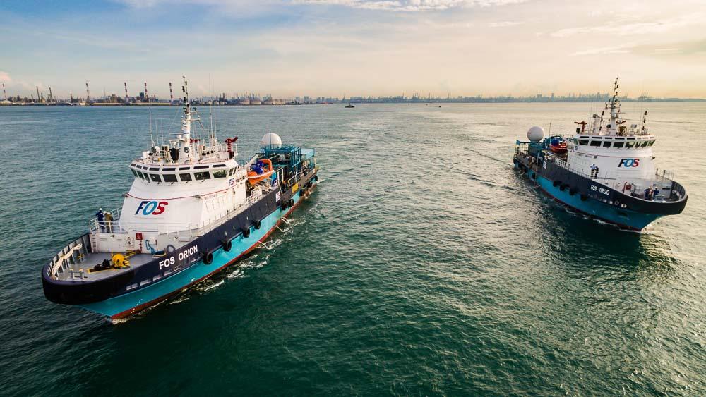 aerial photography and videography of marine vessel in action. drone image shot by professional aerial photographer and videographer with valid CAAS permit and license