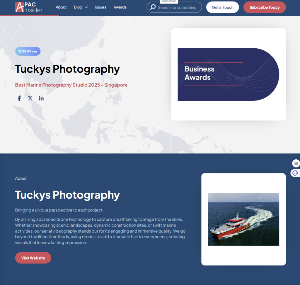 Award-winning marine photography studio website — professional photographer singapore, professional videographer singapore